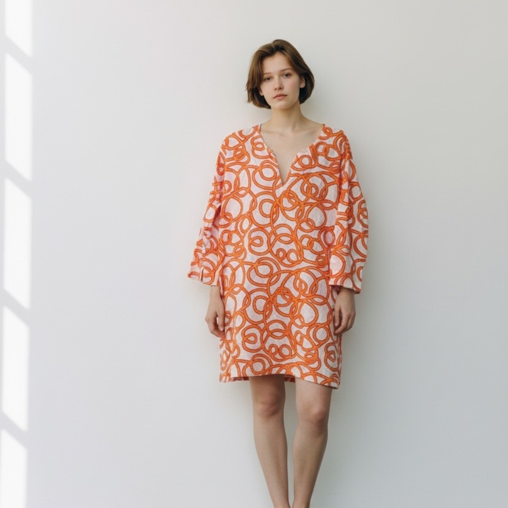 Gretchen Scott Designs Vivid Orange and White Mini Dress